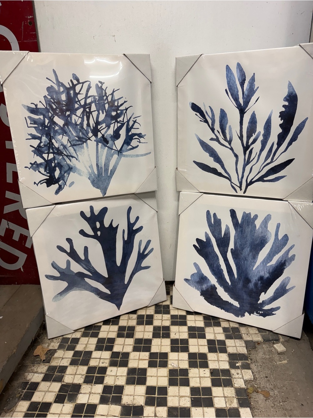 Navy and White Botanical Coral Print Set